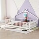 preview thumbnail 1 of 10, White Twin Size Pine Wood House-Shaped Floor Bed with Guardrails White