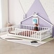 preview thumbnail 8 of 40, Wooden Montessori Floor Bed with Guardrails, House-Shaped Floor Bed, Wood Slat Support with Door-White