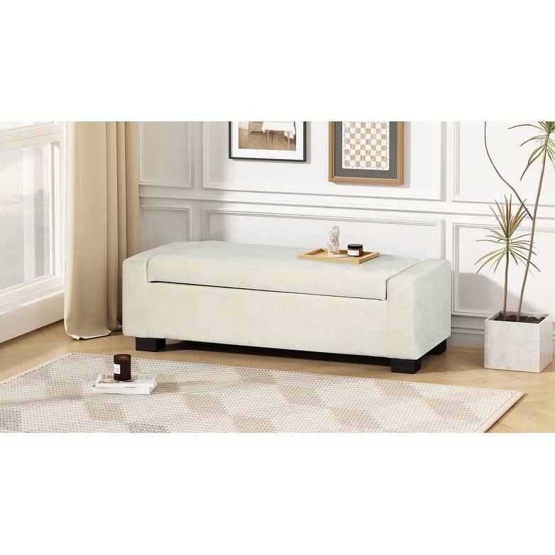 Roomfitters Upholstered Storage Ottoman Bench with Hinged Lid, Rectangular Accent Seat for Living Room or Bedroom