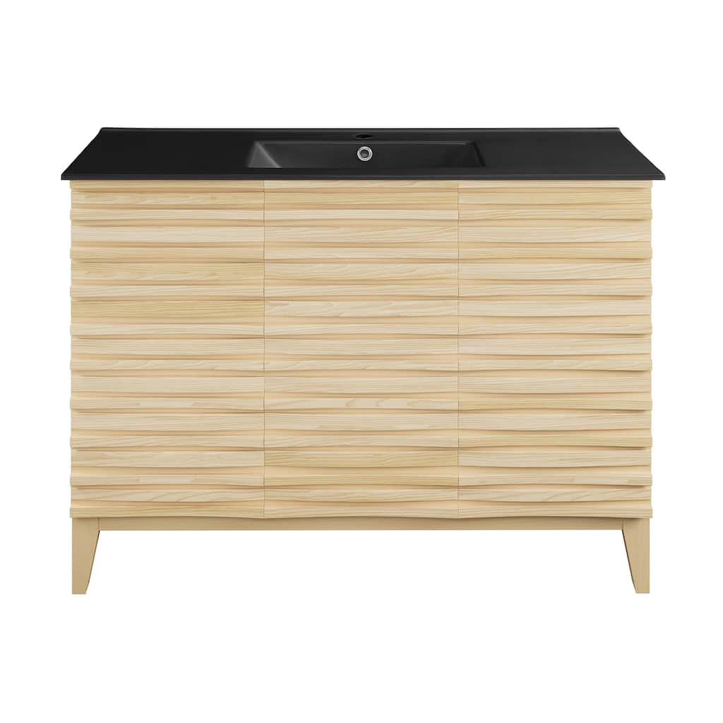 Cascade 48 In. Natural Oak Bathroom Vanity With Black Ceramic Sink Top