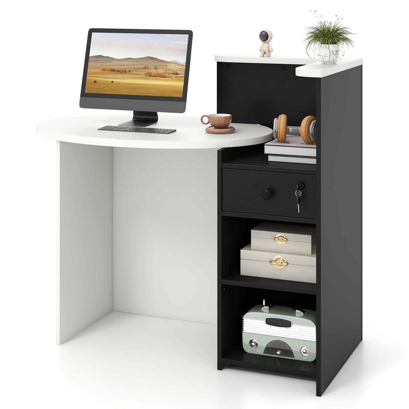 Costway Front Reception Counter Desk Checkout Office Desk with Open - Black