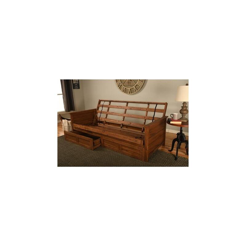 Classic Charm Futon Bed with Storage & Mattress - Full Size, Weathered Brown, Sloped Arm Design