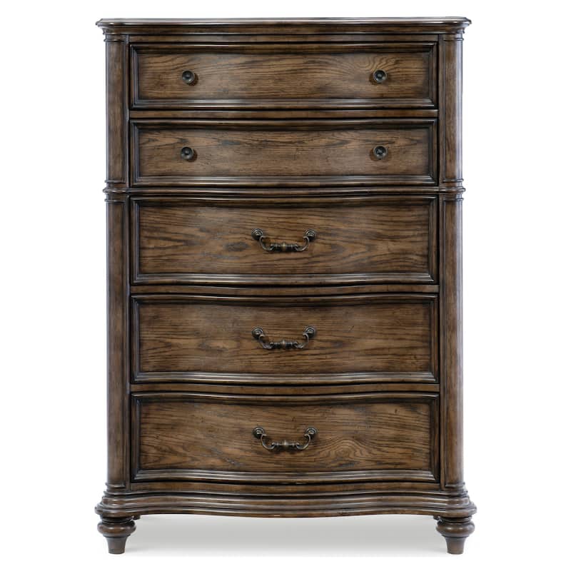 Deborah 56 Inch Tall Dresser Chest, 5 Drawers, Drop Handles, Brown Wood