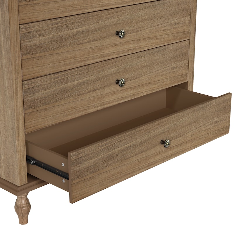 Rustic Wooden 4-Drawer Storage Chest with Metal Knobs and Solid Wood Feet by GDFStudio