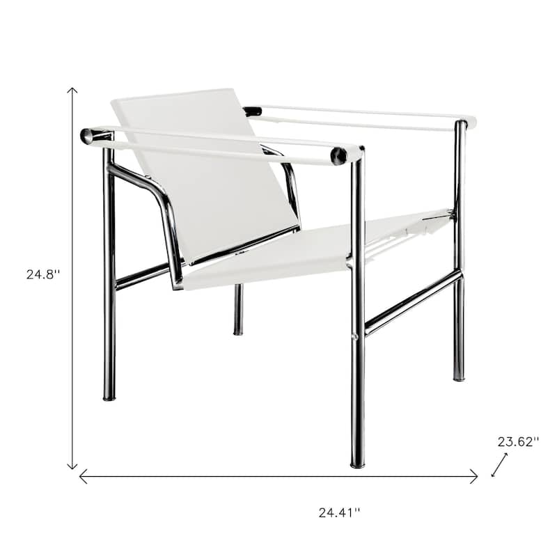 HomeRoots 24" White and Silver Faux Leather and Stainless Adjustable Back Arm Chair - 23.62 in. x 24.80 in. x 24.41 in.