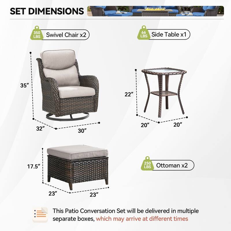 Outdoor Gliders Chairs Swivel Chair Set with 5-Inch Thick Cushions