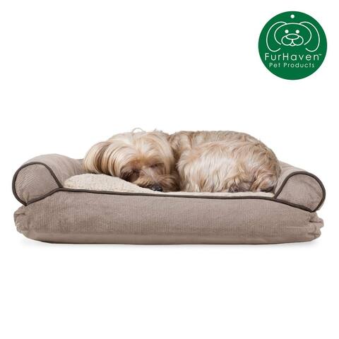 FurHaven Pet Bed Faux Fleece & Chenille Soft Woven Pillow Sofa Dog Bed