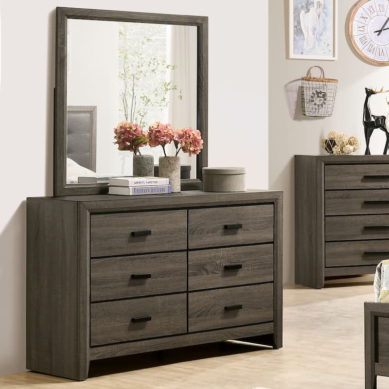 Aury Transitional Grey 2-piece 6-Drawer Dresser and Mirror Set by Furniture of America - Grey