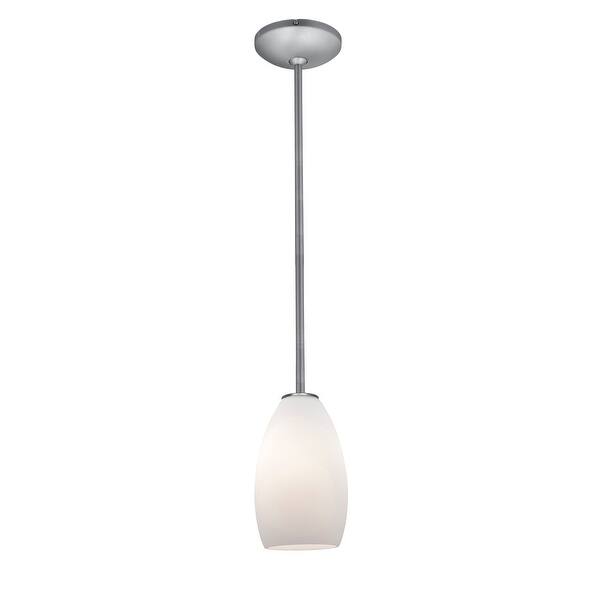 slide 2 of 2, Access Lighting Champagne 1-Light Glass Pendant - Rod - Brushed Steel Finish - Opal Glass Shade - Replaceable LED Brushed Steel/Opal