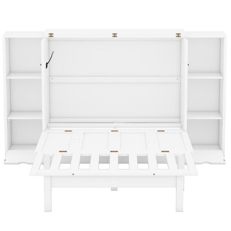 Murphy Bed with Shelves, Drawers and USB Ports,Gray