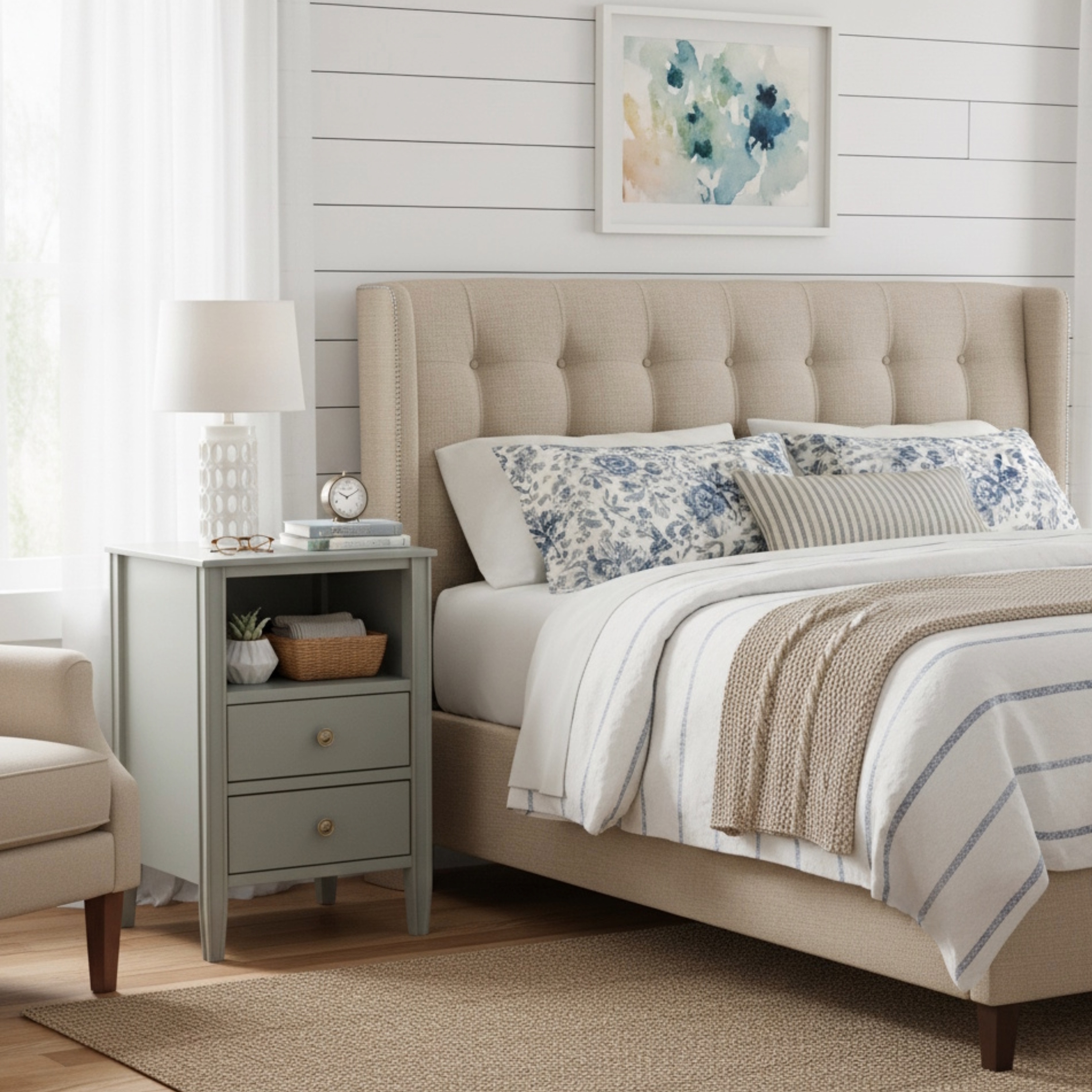 2- Drawer Nightstand with Open Shelf and Brushed Gold Hardware No Assembly