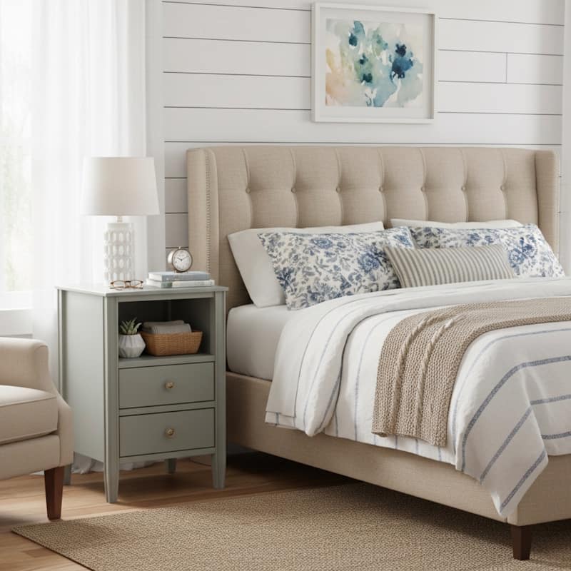 2- Drawer Nightstand with Open Shelf and Brushed Gold Hardware No Assembly - Antique Grey