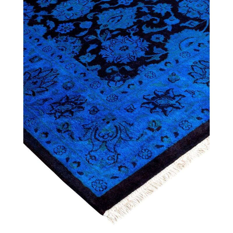 Overton Hand Knotted Wool Vintage Inspired Modern Contemporary Overdyed Blue Area Rug - 4' 2" x 6' 0"