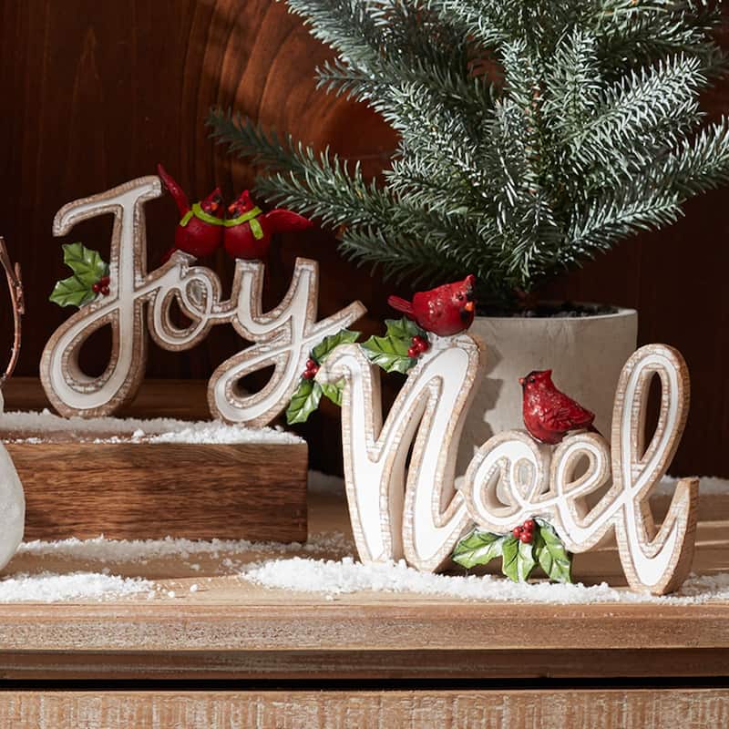 Set of 2 "Joy" and "Noel" Christmas Tabletop Word Signs 8.25"