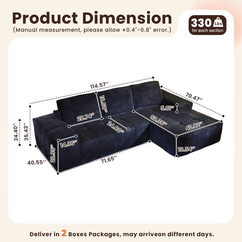 HOOOWOOO Modern Sparkly Velvet Fabric Chaise Sofa Couch