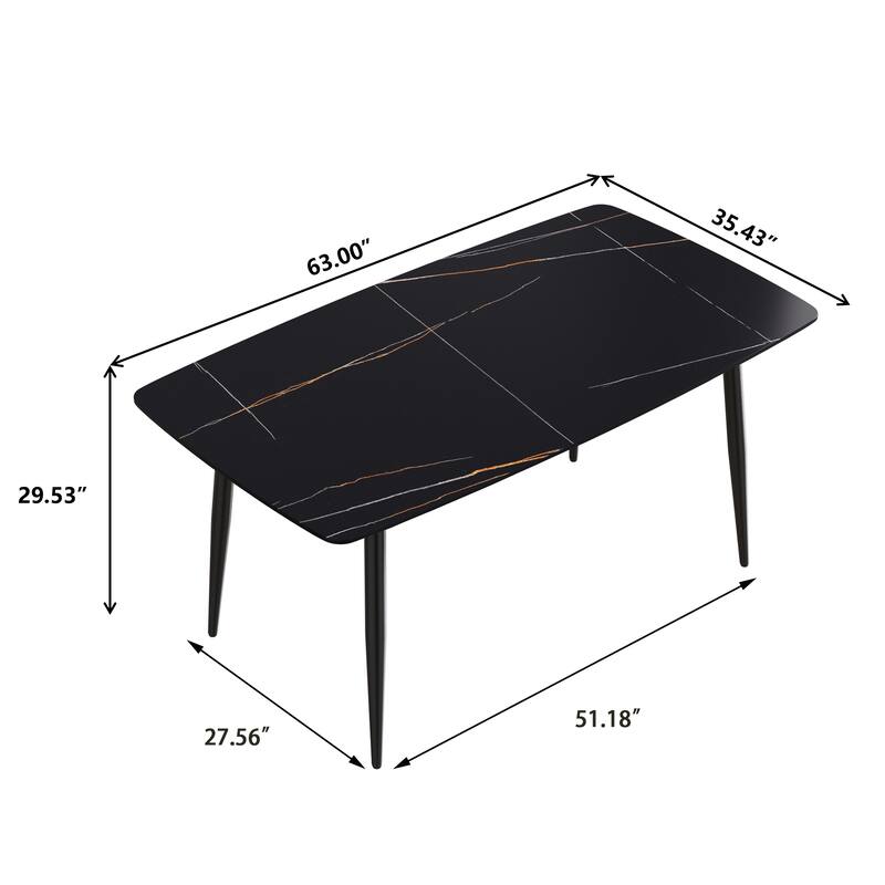 63'' Modern Dining Table，Sintered Stone Tabletop with Black Base