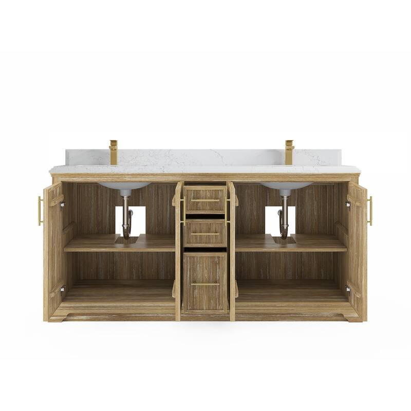Willow Collections 72 x 22 Alys Solid Teak Wood Double Sink Bathroom Vanity with Quartz or Marble Countertop