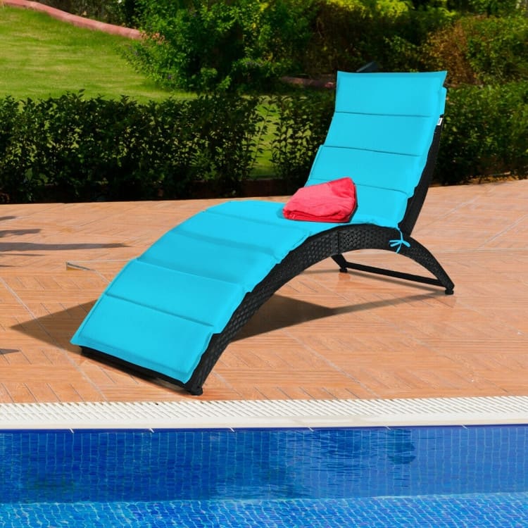 Folding Patio Rattan Portable Lounge Chair Chaise with Cushion - 64'' x 25'' x 37'' (L x W x H)