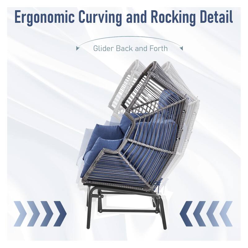 Outdoor Glider Egg Chair with Ottoman Blue Cushion - Grey