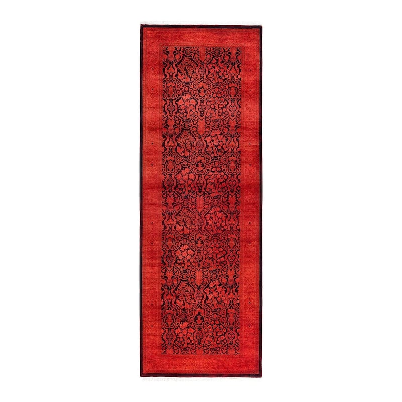 Contemporary Overdyed Wool Hand Knotted Runner - 2' 7" x 7' 8"