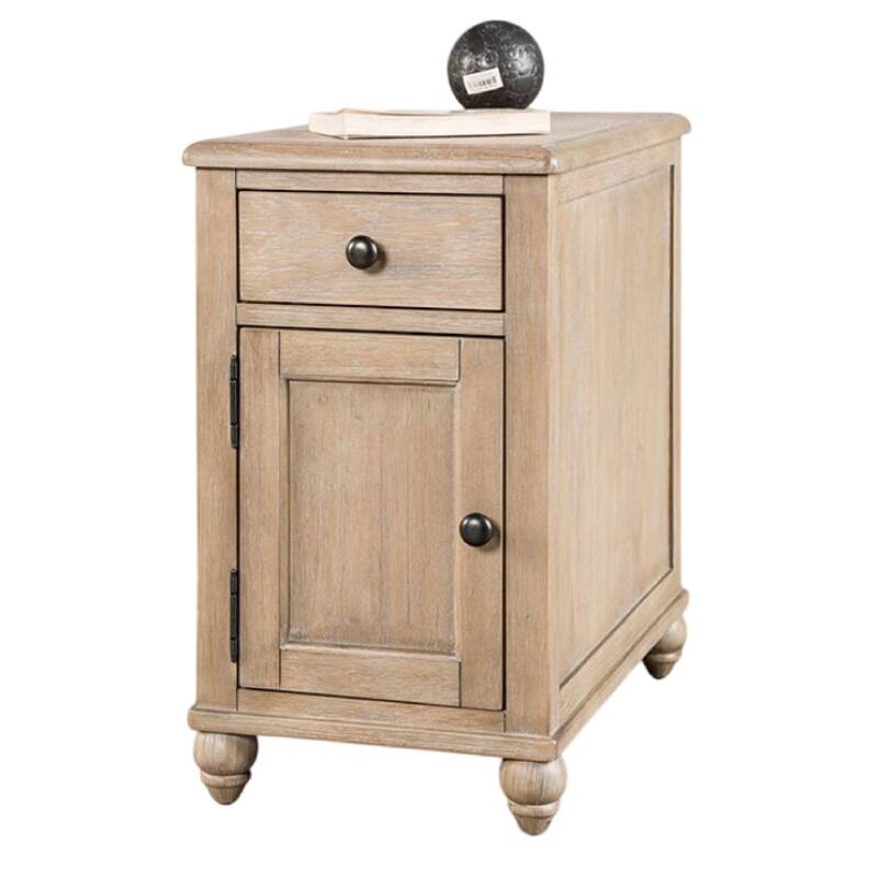 Cherie Side End Table, 1 Drawers 1 Door, Light White Wash, 24 Inch