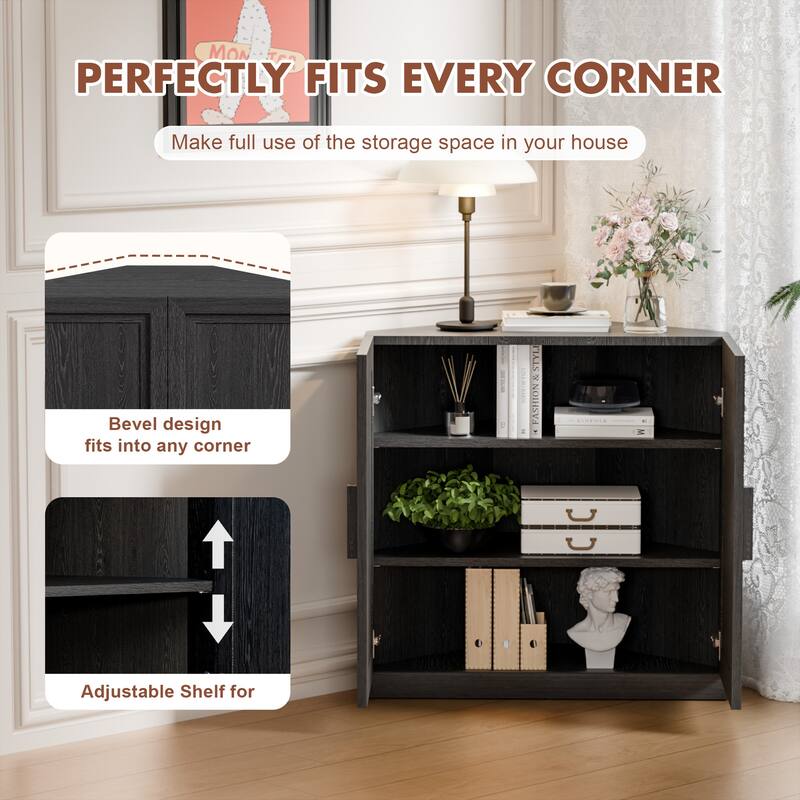 31"H Corner Sideboard Cabinet Free-Standing Corner Storage Organizer