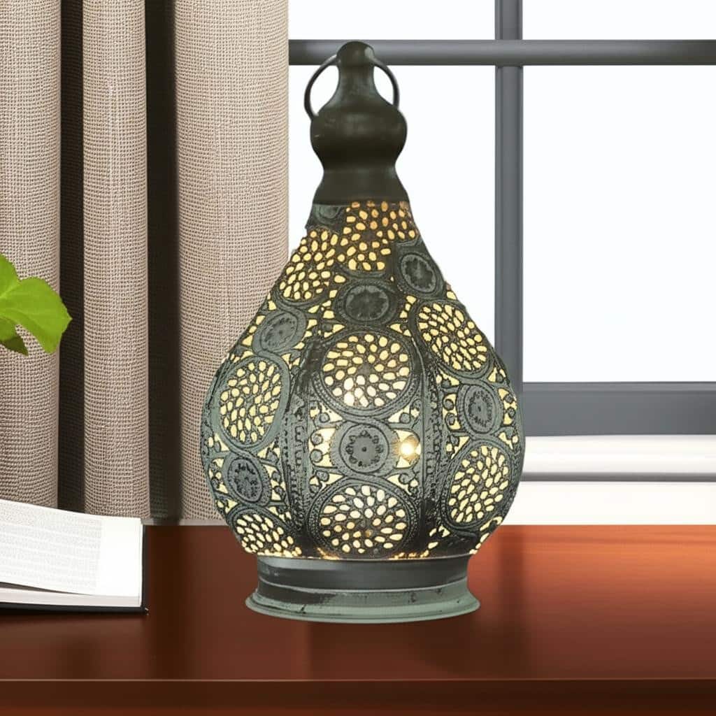 HomeRoots 12" Gray Metal Novelty Bedside Lamp With Black Cone Shade - 6.50 in. x 11.50 in. x 6.50 in.