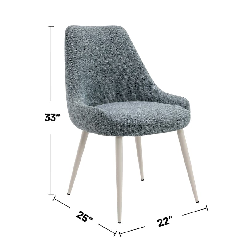Set of 2 Boucle Upholstered Dining Side Chairs with Splayed Legs in Light Blue and White