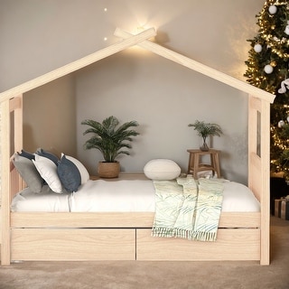 Twin Size Wooden House Bed with Drawers