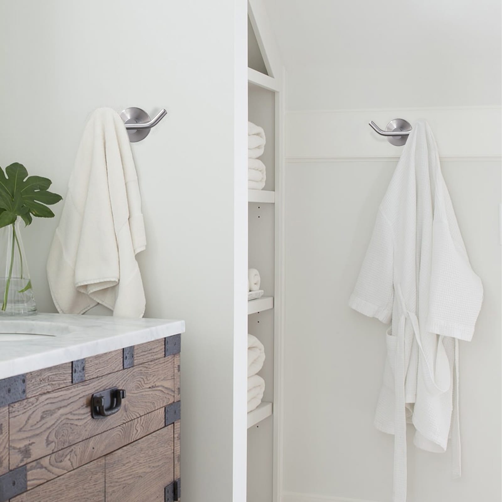 Knob-Hook Double Robe/Towel Hook in Brushed Nickel - On Sale - Bed