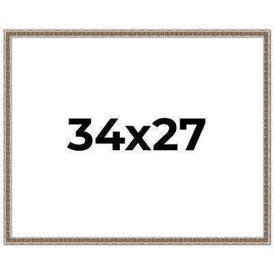 34x27 Frame Silver Versailles Ornate Solid Wood Picture Frame | 1 Inch