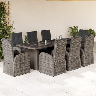 vidaXL 7/9/11 Piece Patio Dining Set with Cushions Gray Poly Rattan - 22.4" x 27.2" x 41.7"