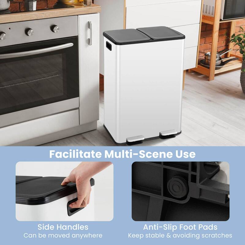 Costway 16 Gallon Dual Step Trash Can Recycle Bin Stainless Steel