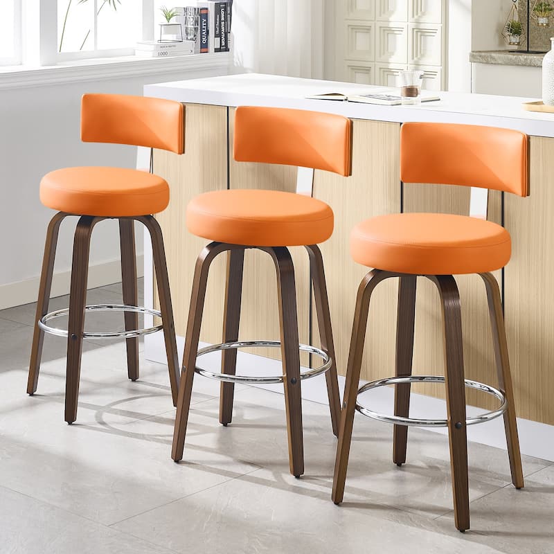 Upholstered Wood Swivel Bar/ Counter Stools, Set of 3