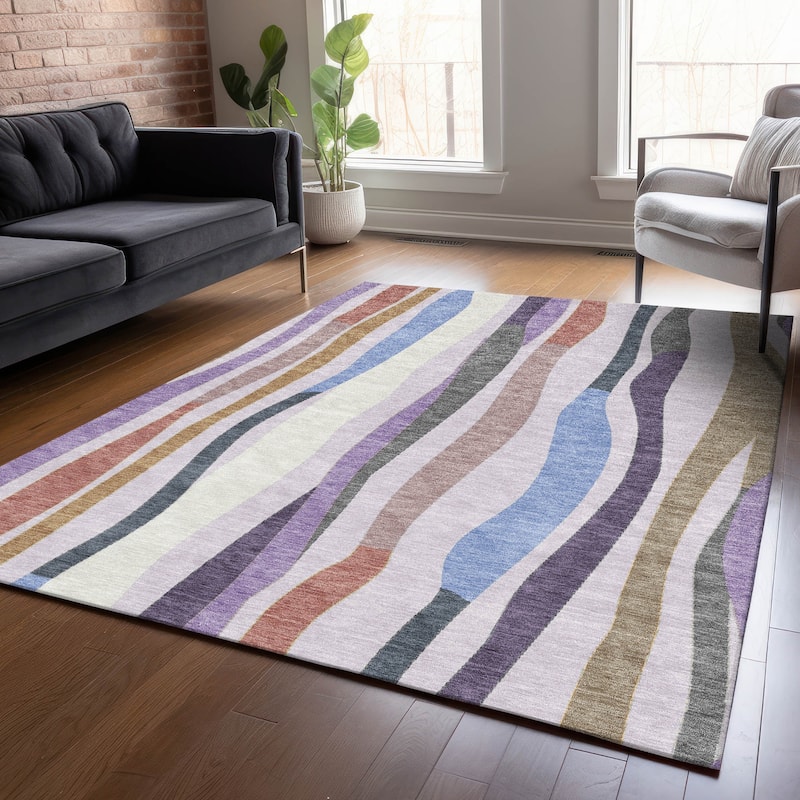 Machine Washable Indoor/Outdoor Modern Stripes Chantille Rug