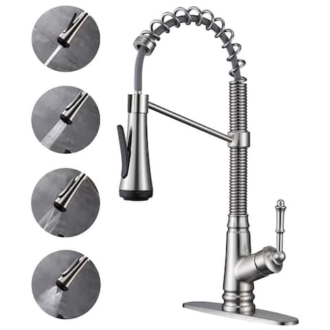 Single Handle Pull-out Kitchen Faucet with Deck Plate Brushed Nickel