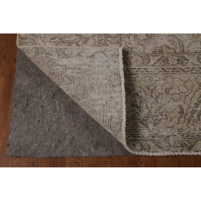 Tabriz Persian Vintage Area Rug Handmade Beige Wool Carpet - 9'4" x 12'10"