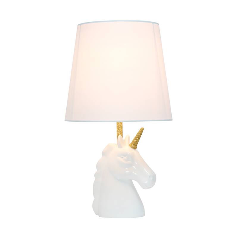 Simple Designs 15.5" Sparkling Glitter Unicorn Table Lamp, White with Blue Glitter, With LED Bulb