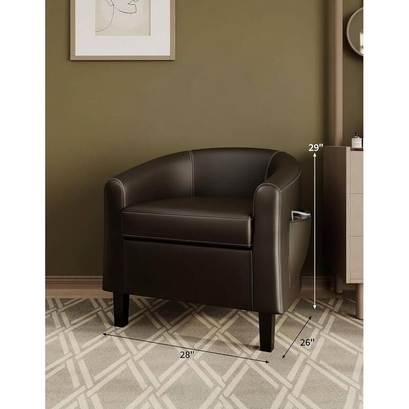 PU Leather Barrel Accent Chair, with Soft Cushion