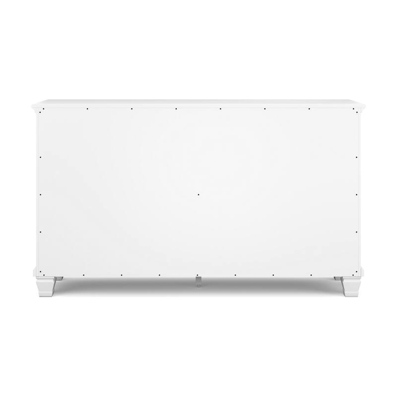 Heno Wide Dresser, 7 Storage Drawers, Nickel Round Knob Handles, White