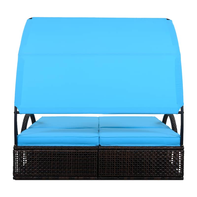 Outdoor Steel Frame Sun Lounger with Adjustable Backrest,Patio Double Sunbed