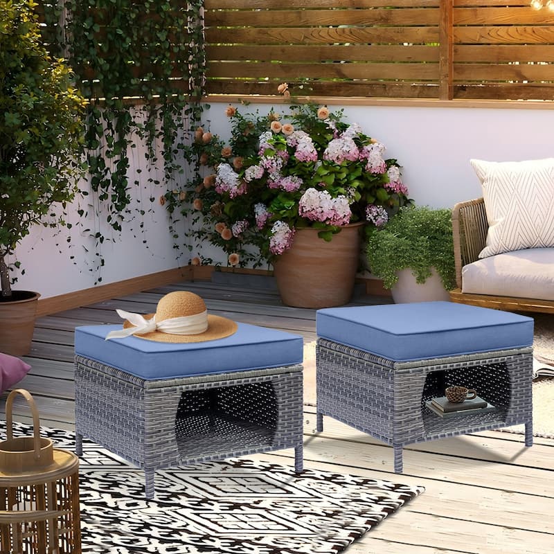 Outdoor Patio Furniture Set-Wicker Patio Conversation Swivel Chair Set