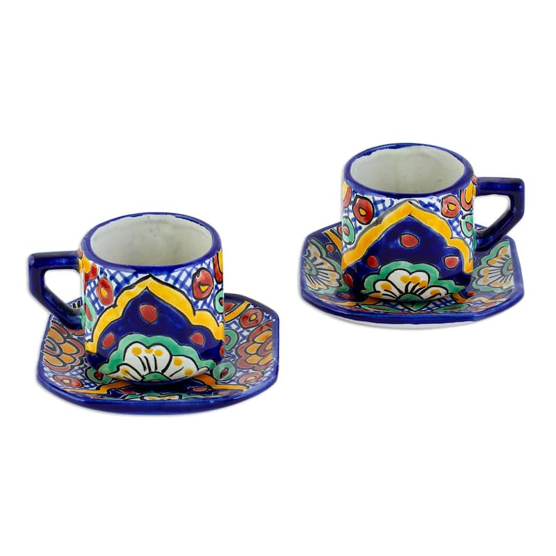Novica Handmade Hidalgo Fiesta Ceramic Cups And Saucers (Set For 2)