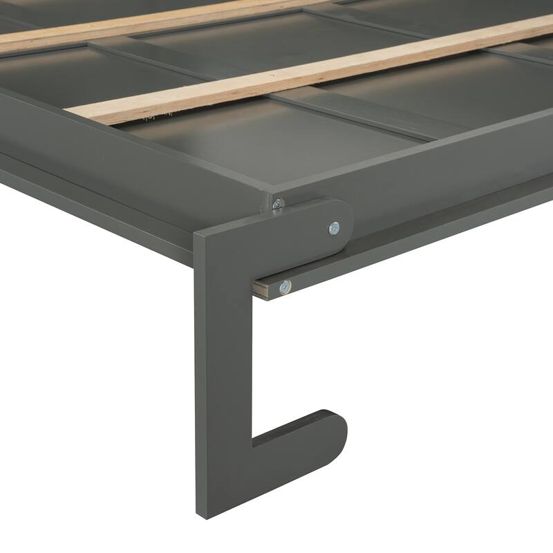 Queen Size Wall Bed with Sofa, Shelves, USB & Light in Gray