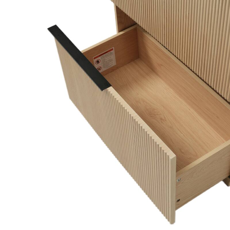 30" Bathroom Vanity with Ceramic Sink and Full-Extension Drawers, Soft Close Undermount Drawer Slides, Fluted Design, Natural