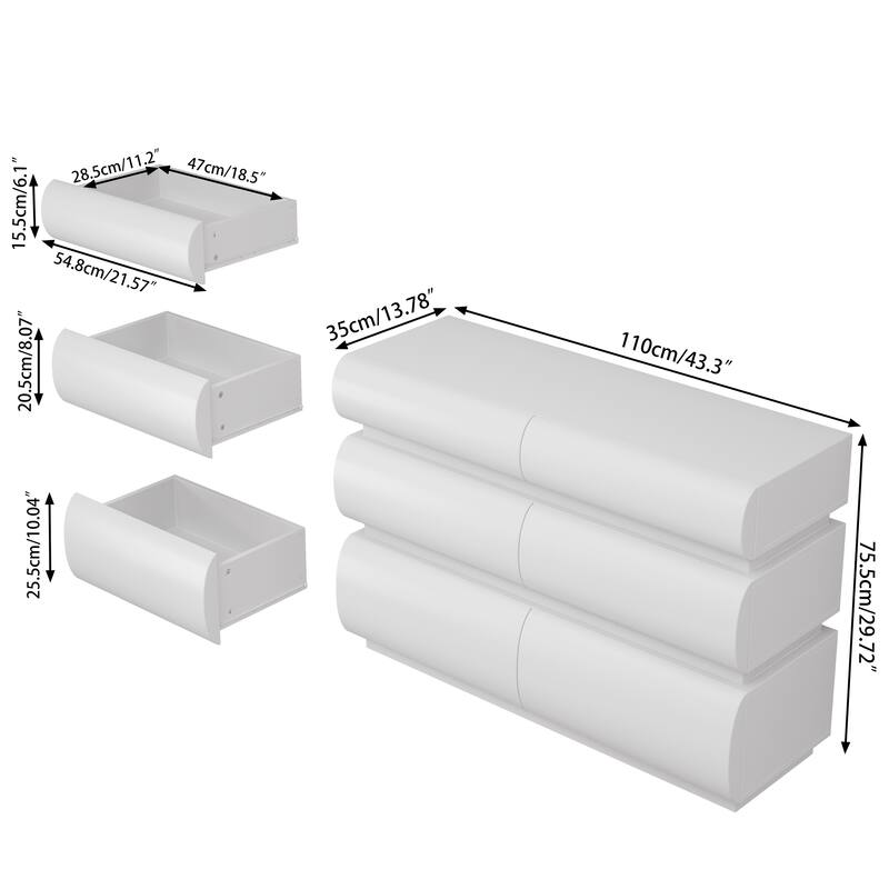 Modern Bedroom Dresser with Wide Storage Drawers, No Handle
