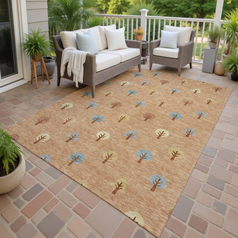 Machine Washable Indoor/ Outdoor Modern Mulvane Chantille Rug - Copper - 5' x 7'6"