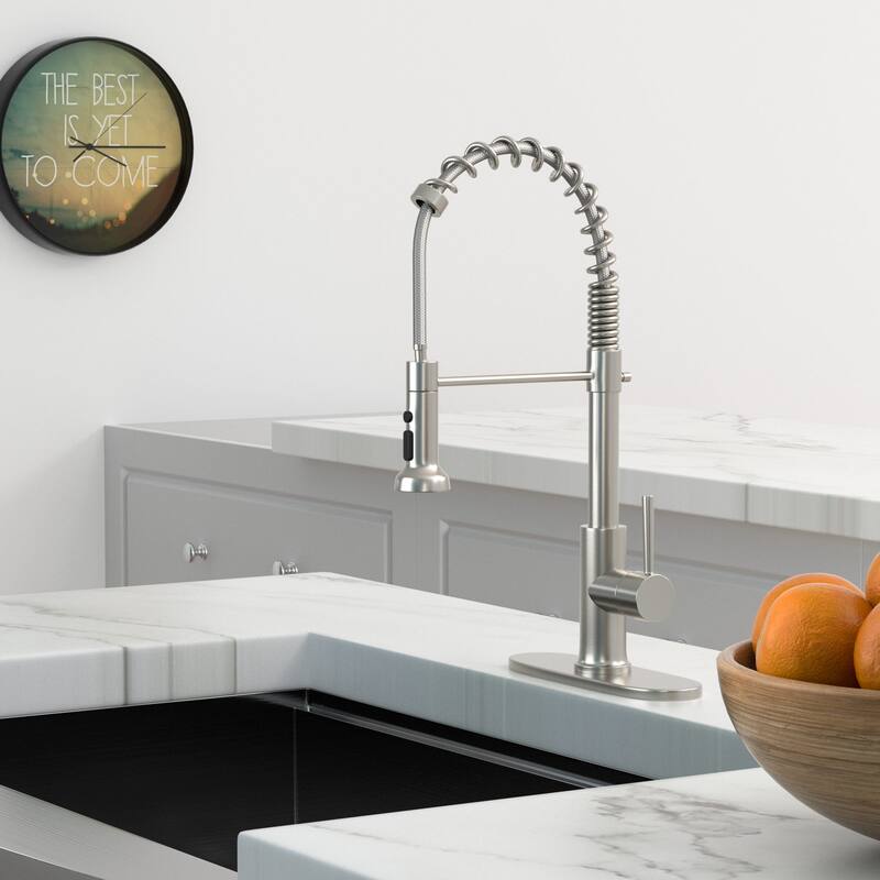Single Handle Brushed Nickel Kitchen Sink Faucet with Pull Down Sprayer Stainless Steel Kitchen Faucet with Deck Plate