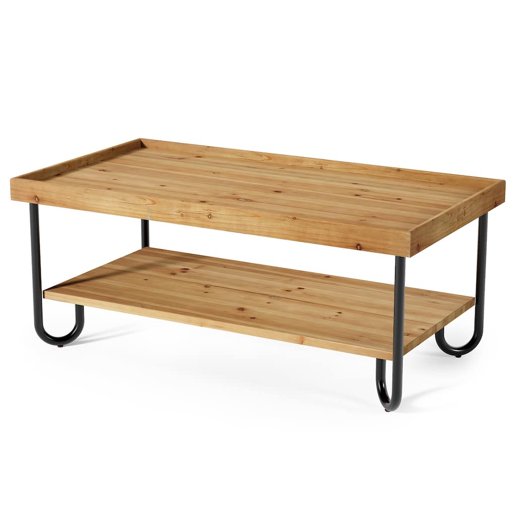 47 Inch Solid Wood Coffee Table 2-Tier Rectangular Center Table