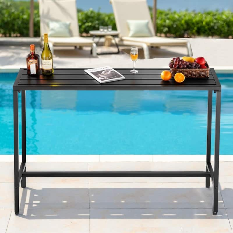55 x 15 in Rectangular Outdoor Bar Table with Steel Frame and Waterproof Galvanized Tabletop for Patio - 55”L x 15”W x 39”H